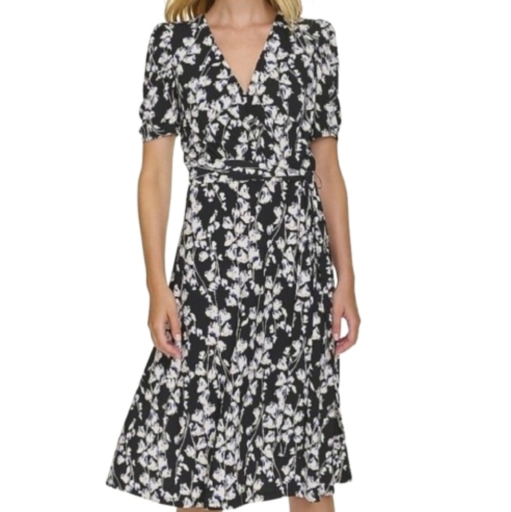 NWT Harper Rose Floral V-Neck Tulip Dress Black and White Size 10